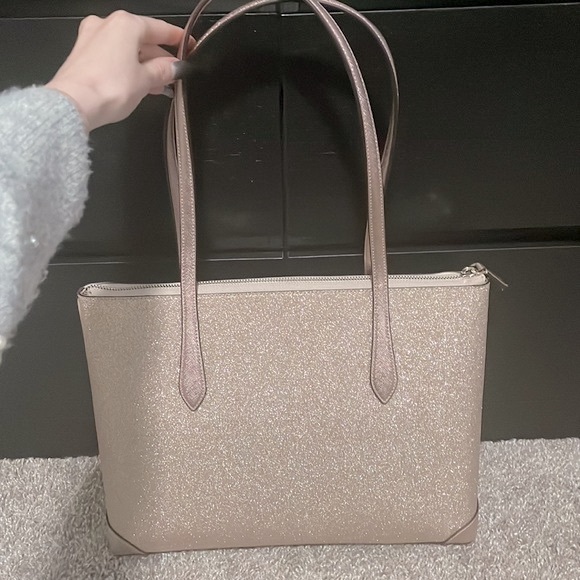 Kate Spade Lola Shimmy Glitter Rose Gold Holiday Tote Bag - Picture 10 of 14